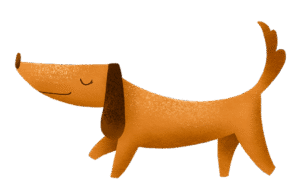 A brown Dachshund drawn in a cartoon style.